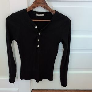 Buck Mason Black Ribbed Long Sleeve Henley Size Small
